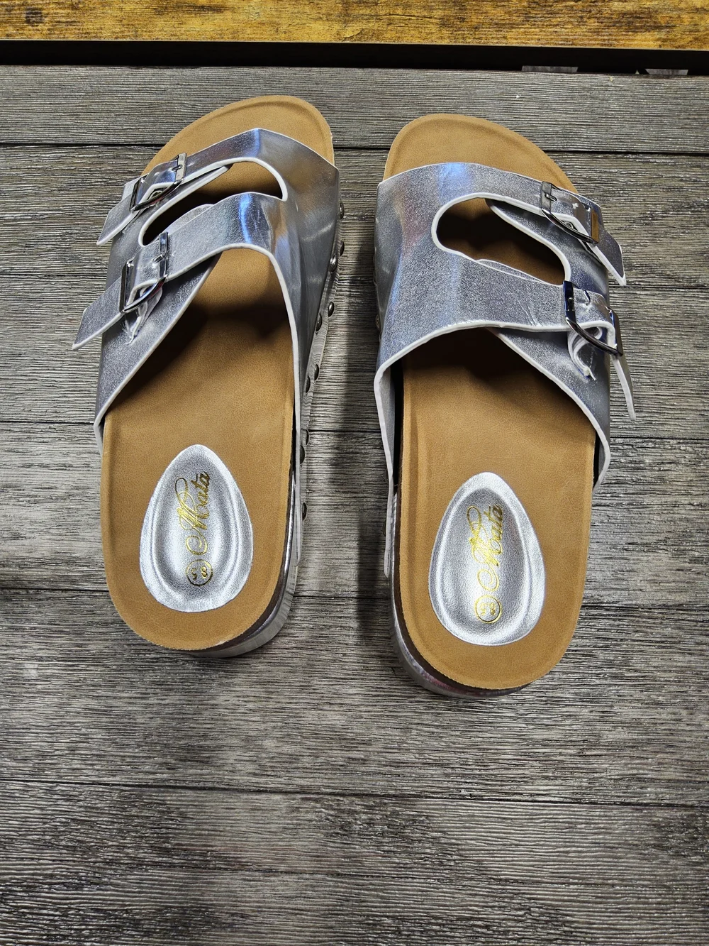 Silver Double-Buckle Platform Sandals - Women